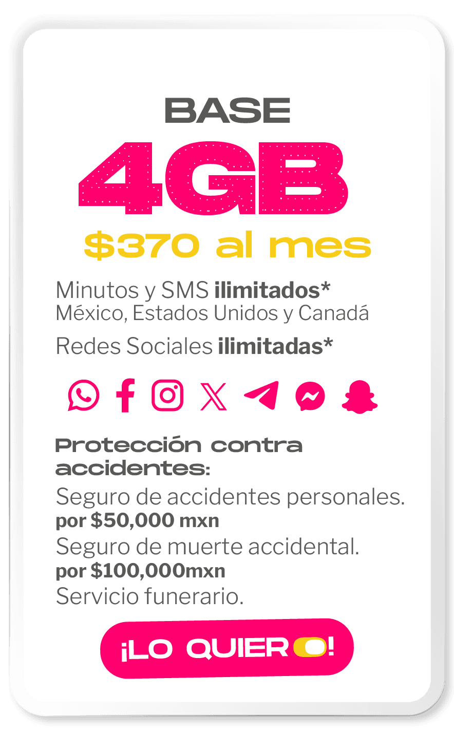Plan BASE — 4 GB · $370 al mes
